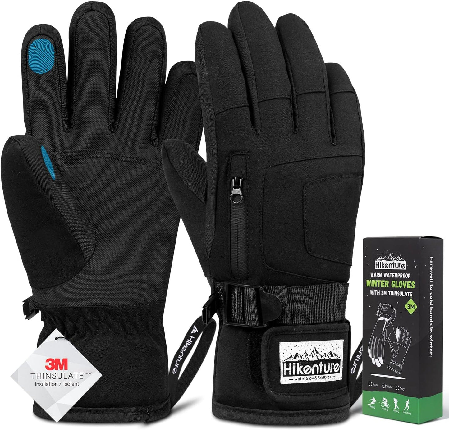 3M Thinsulate Waterproof Ski Gloves by Hikenture