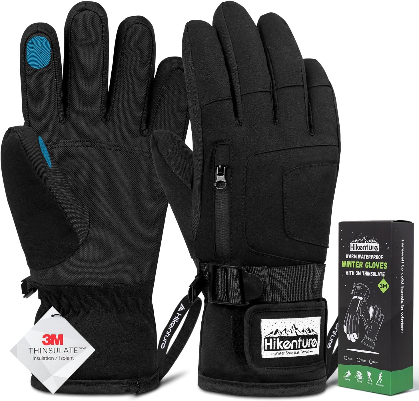 3M Thinsulate Waterproof Ski Gloves by Hikenture
