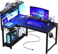 43 L-Shaped Gaming Desk w/ Power Outlets & LED, Carbon Black