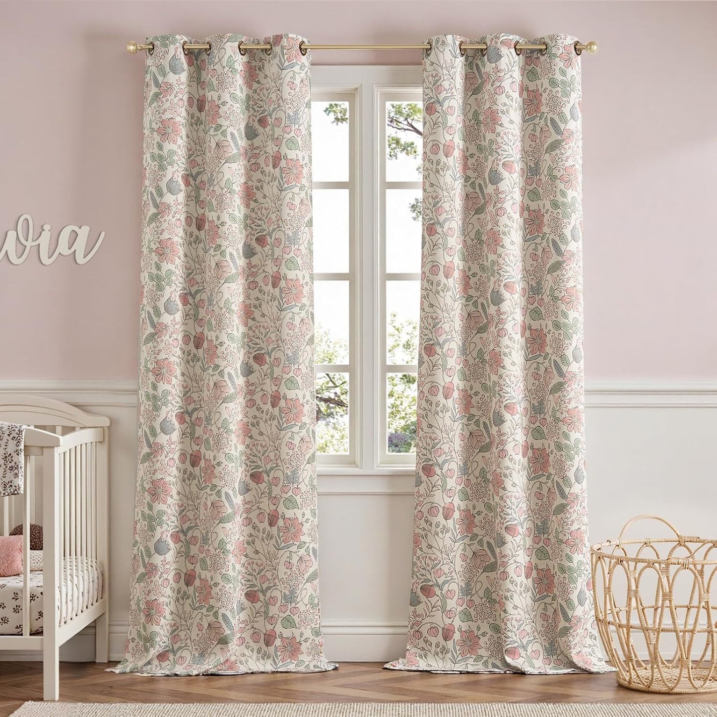 jinchan Nursery Curtains 95% Blackout Floral Drapes for Girls Room