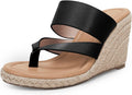 Coutgo Women's Espadrille Wedge Sandals Platform Thong - Vegan Leather