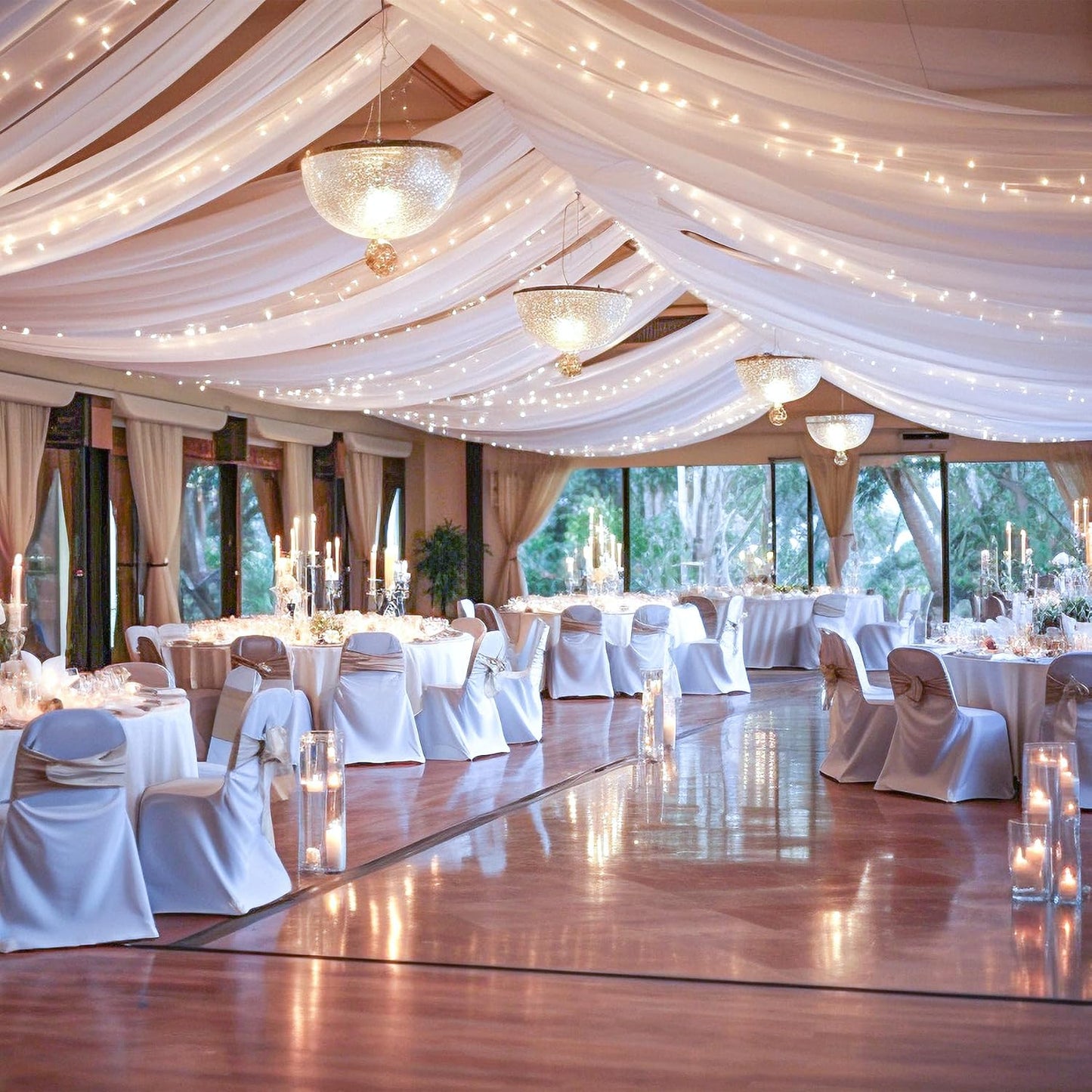 6 Panels White Ceiling Drapes with Lights for Stunning Weddings