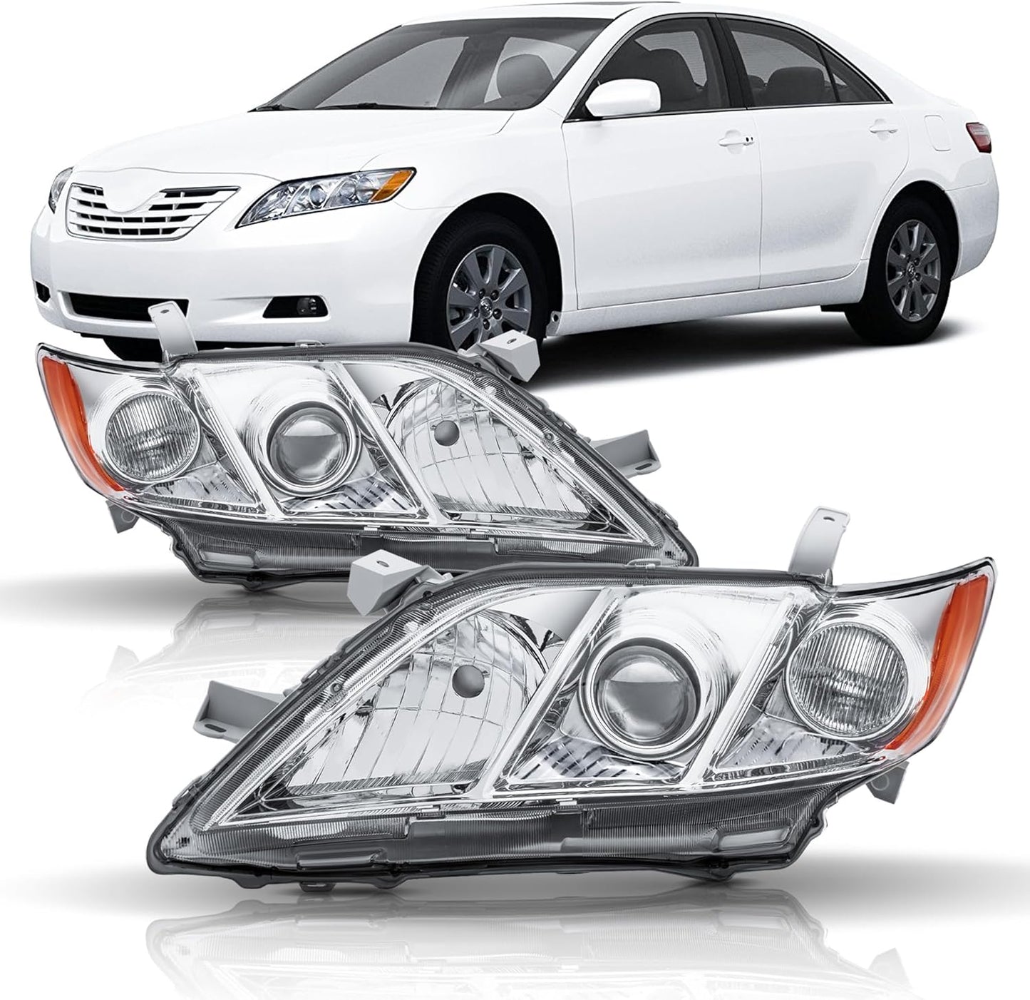 Headlight Assembly for 2007-2009 Toyota Camry with Chrome Housing