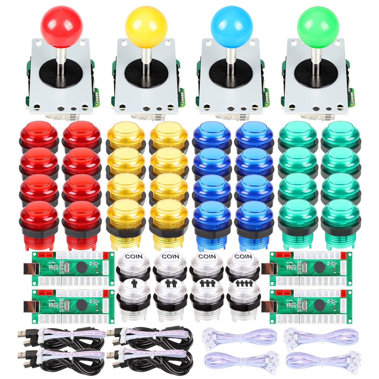 DIY Arcade Joystick Kit for 4 Players with LED Push Buttons