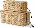 Wicker Cable Management Box 2-Pack - Handwoven Water Hyacinth Cord