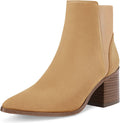 Coutgo Womens Pointed Toe Ankle Boots Elastic Chunky Block Heel