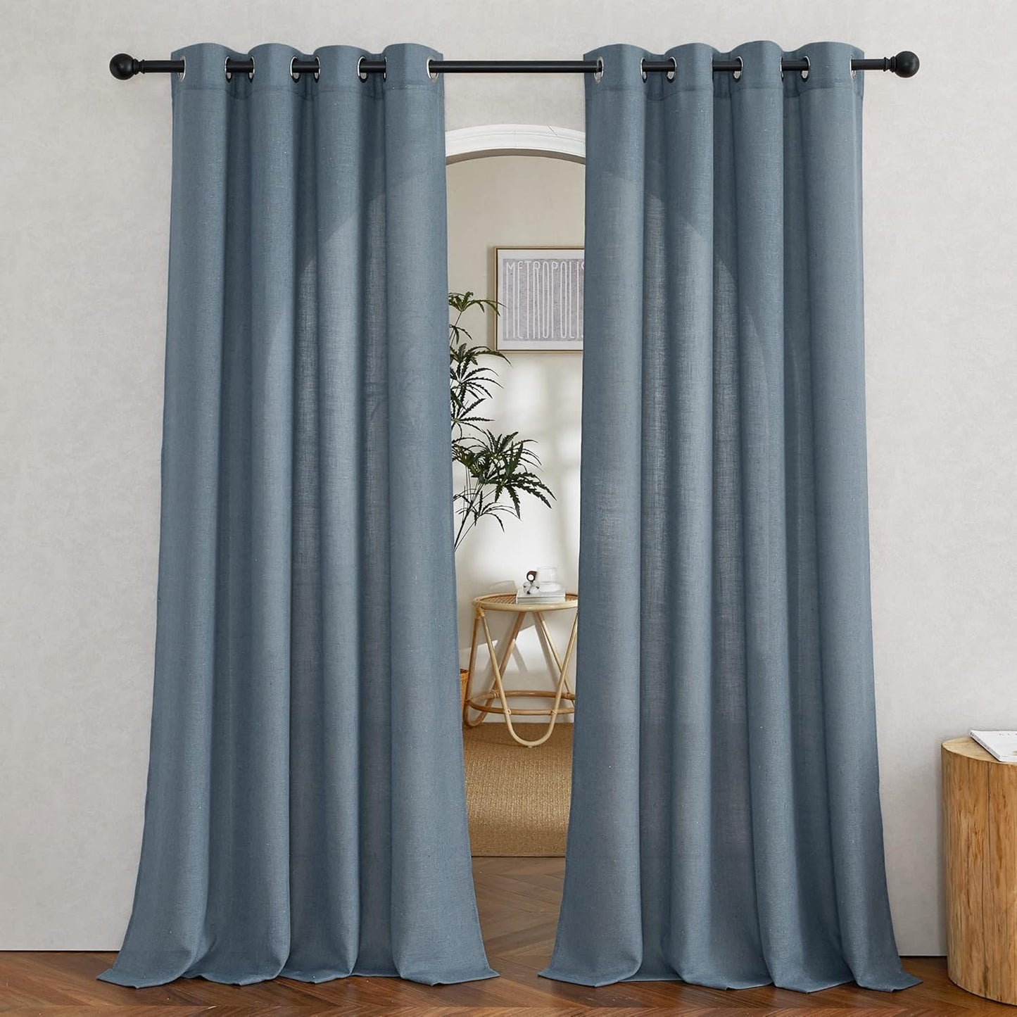 Linen Blend Stone Blue Curtains for Living Room by NICETOWN