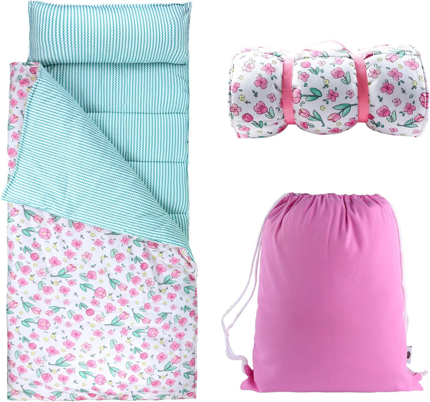Toddlers Nap Mat with Removable Pillow and Soft Blanket for Kids