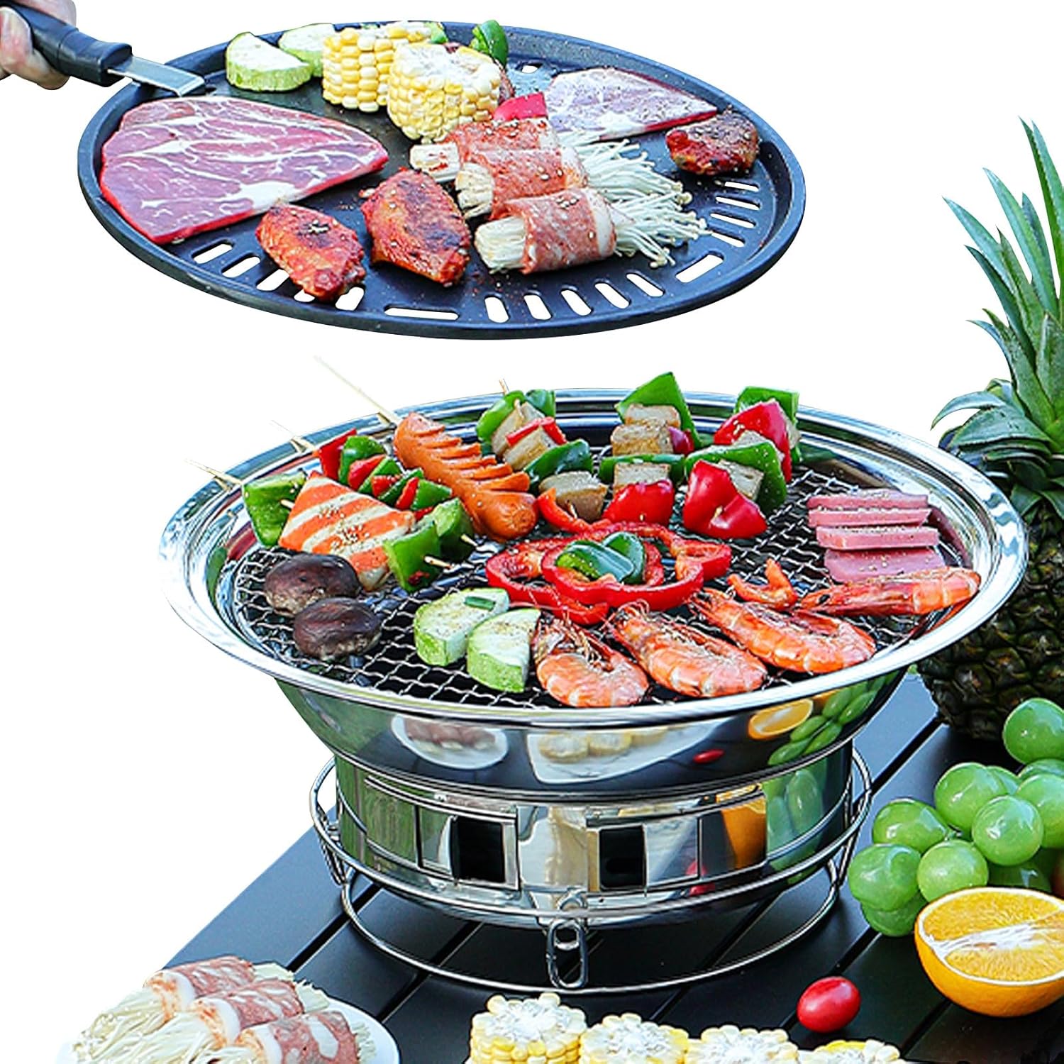 Korean BBQ Grill Charcoal Portable 13.7 Inch Stainless Steel