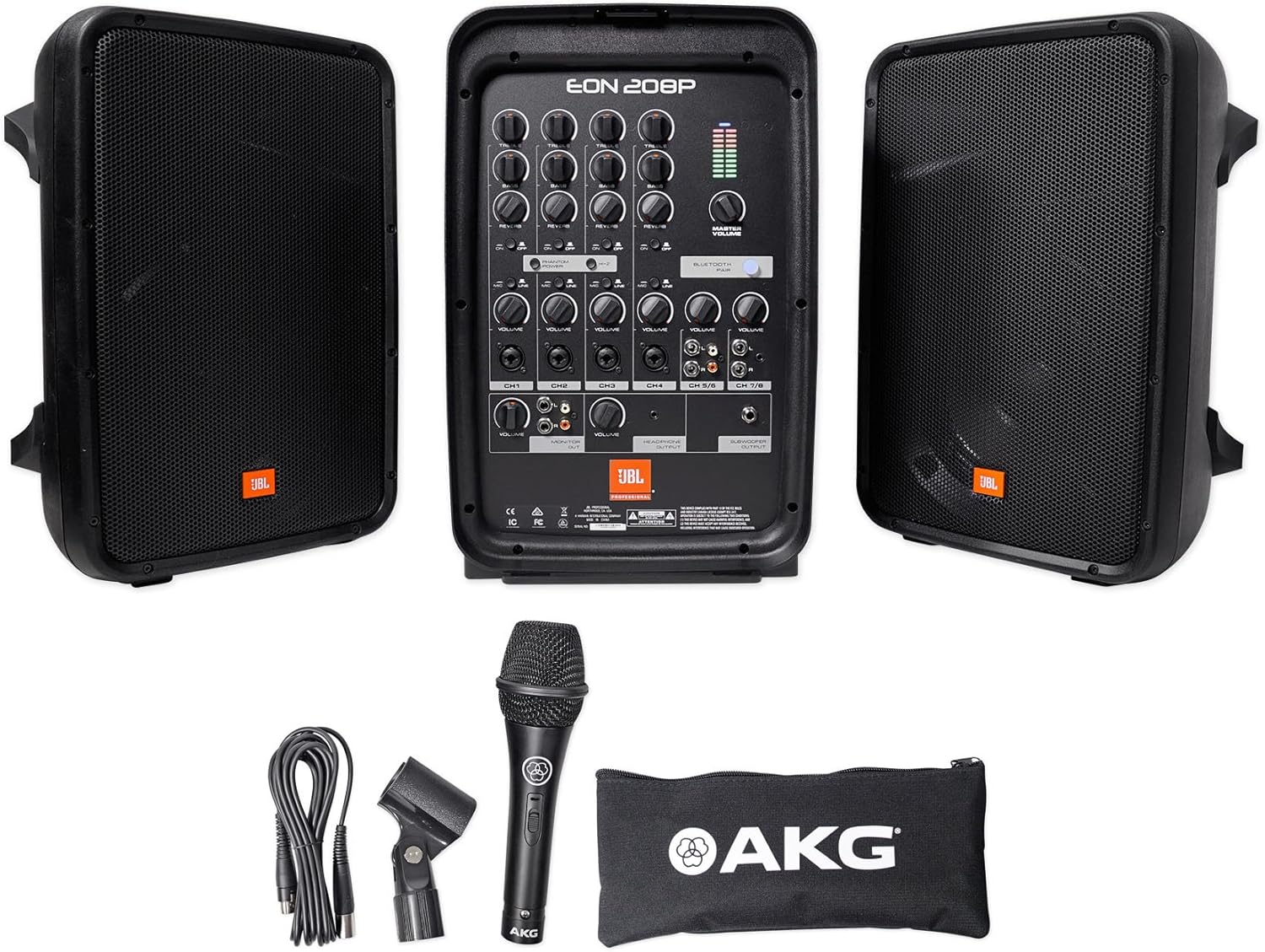 JBL EON208P Dual Speaker PA System with AKG Mic