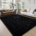 Shag Fluffy Area Rug 5x8 ft - Ultra Soft Black Shaggy Carpet