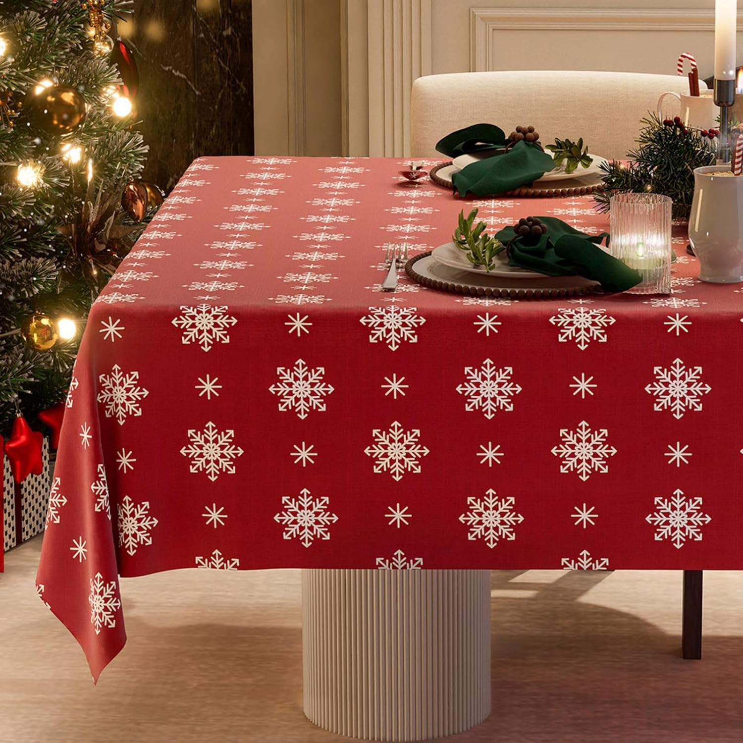 Christmas Red Tablecloth with Snowflake Design for Festive Decor