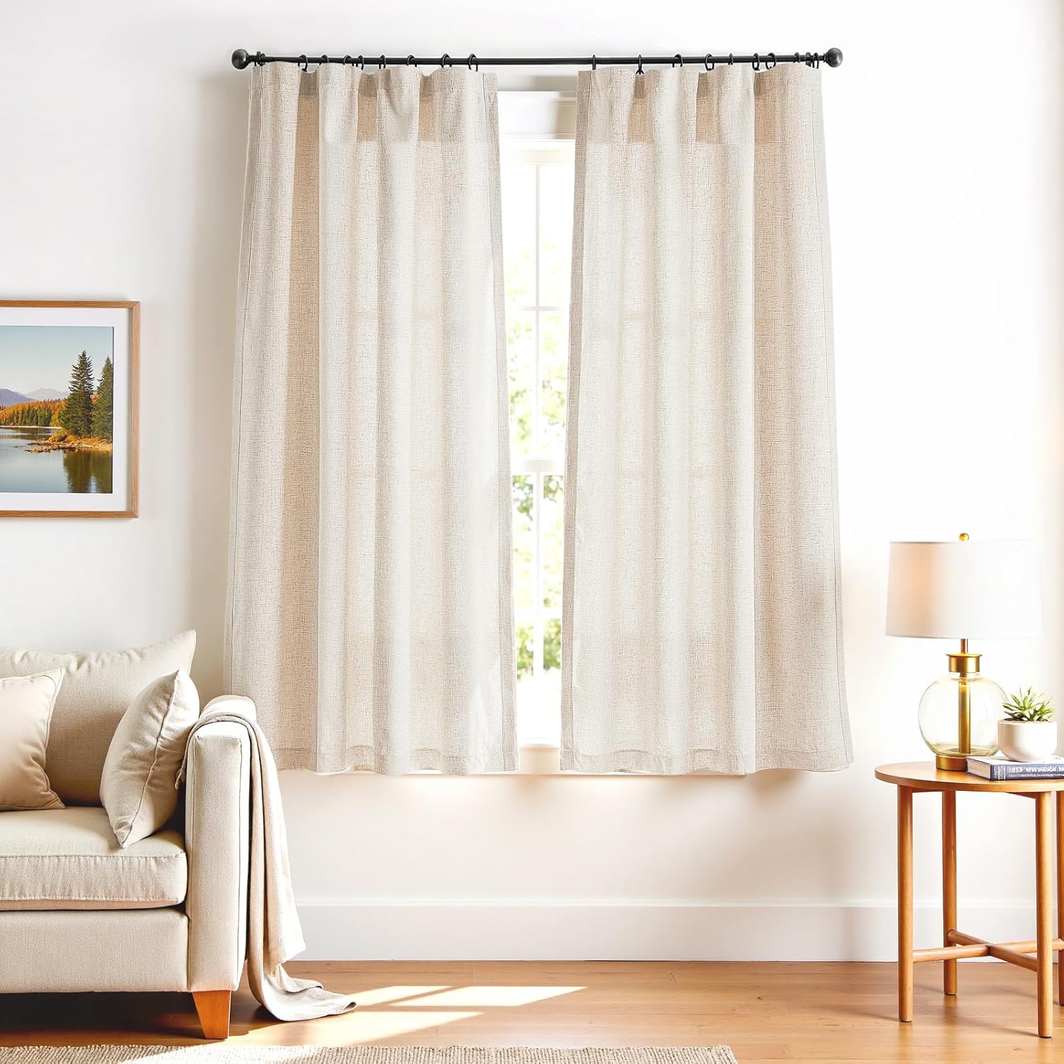 Beige Linen Blend Curtains for Bedroom and Living Room Decor