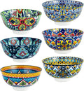 Boho Cereal and Soup Bowls Set of 6 24 oz - Colorful Ceramic Kitchen