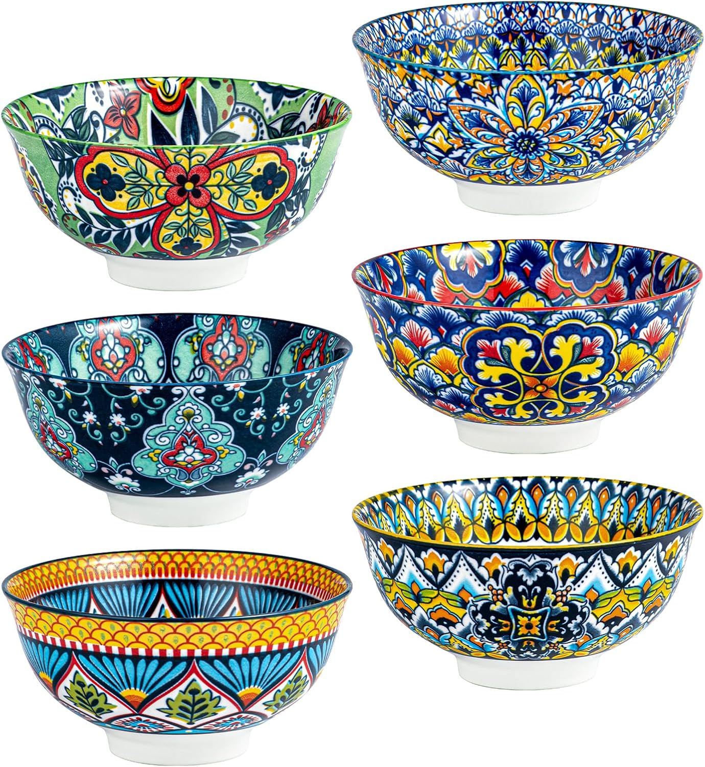 Boho Cereal and Soup Bowls Set of 6 - Colorful Ceramic Bowls