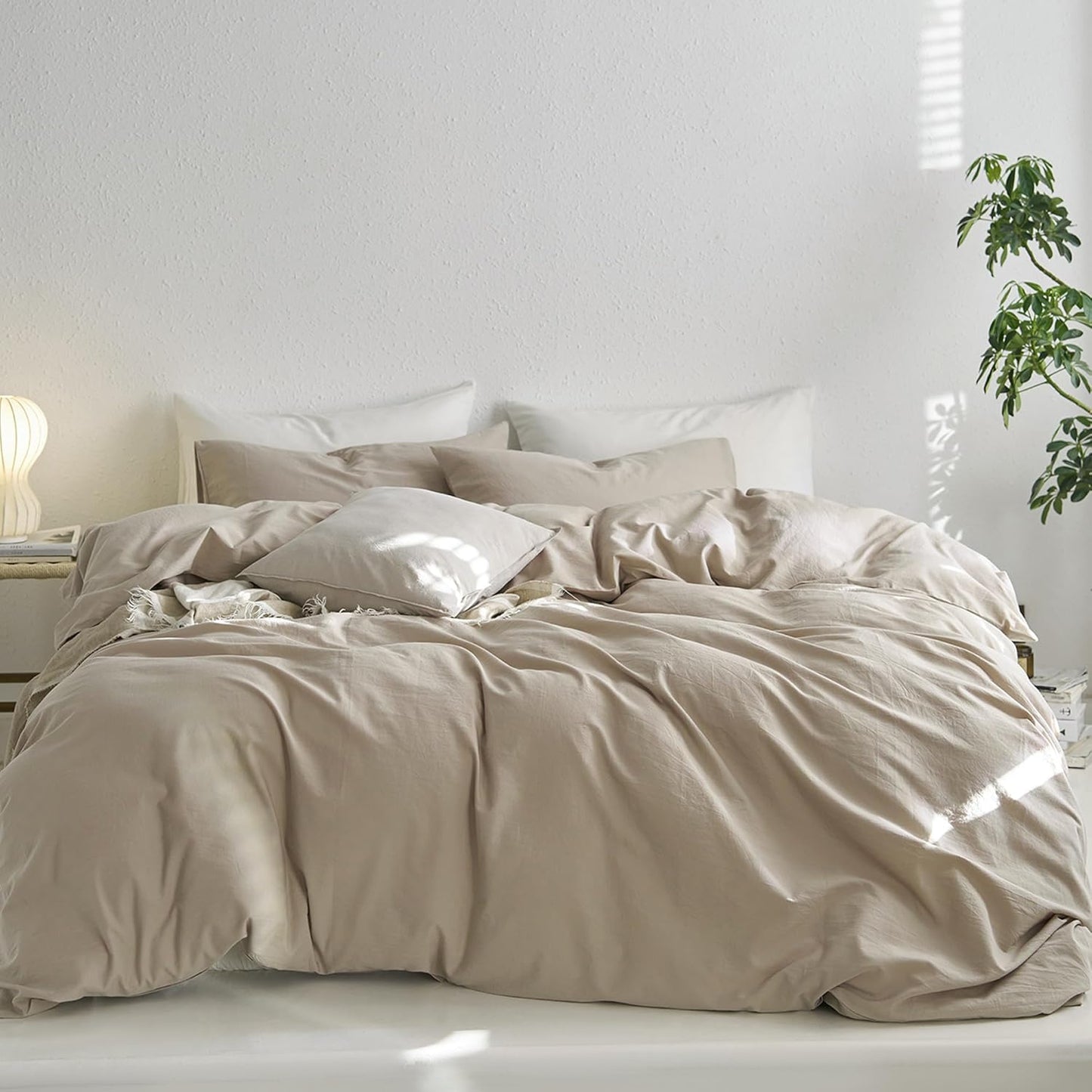 MooMee Twin Duvet Cover Set in Tannish Linen Grey for All Seasons