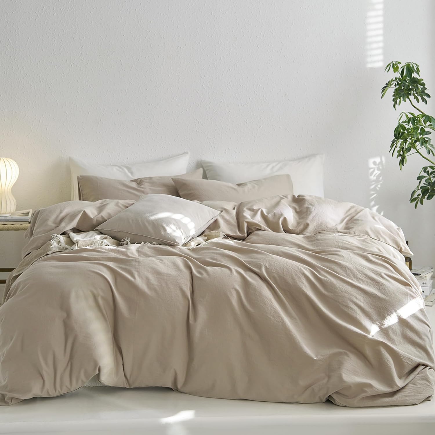 MooMee Twin Duvet Cover Set in Tannish Linen Grey for All Seasons