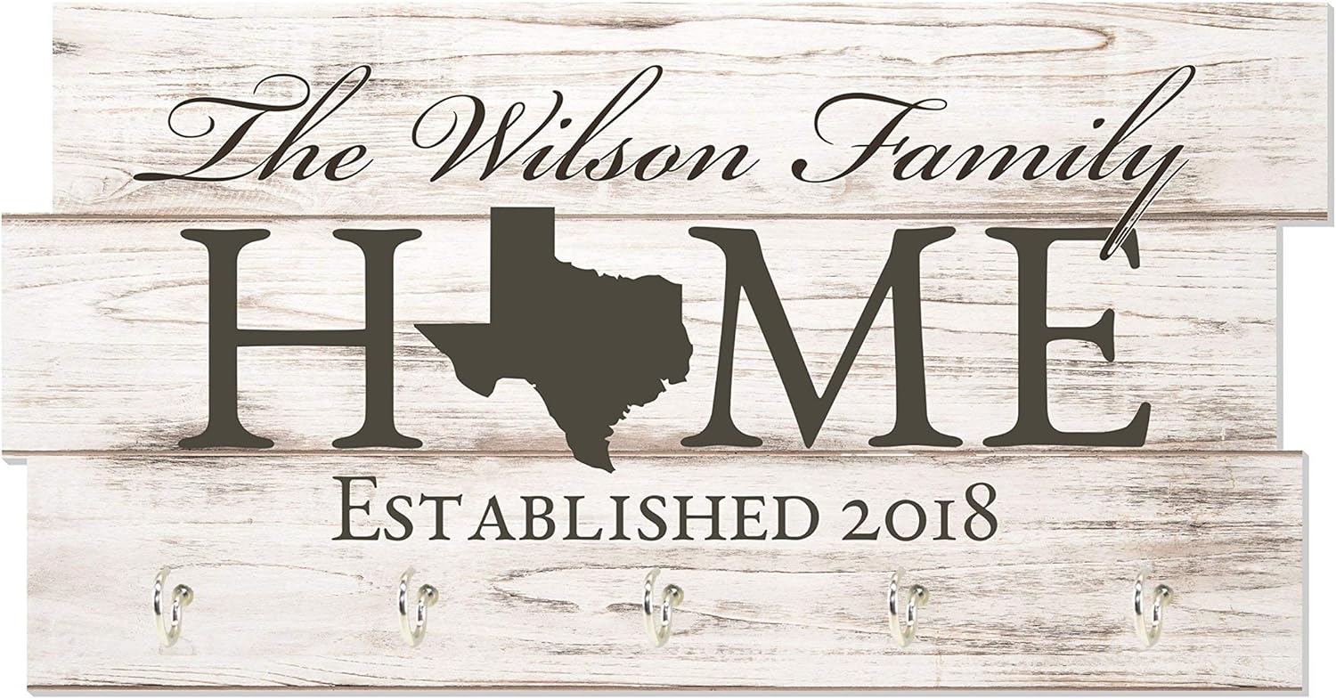 Personalized Printed Wood Family Name Key Holder with Hooks