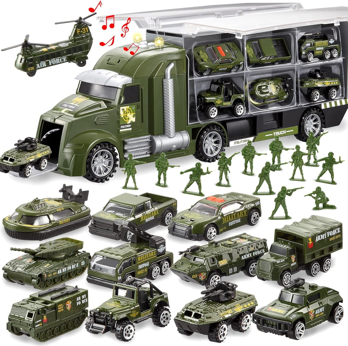 25-in-1 Military Truck Toy Set with Lights & Sounds