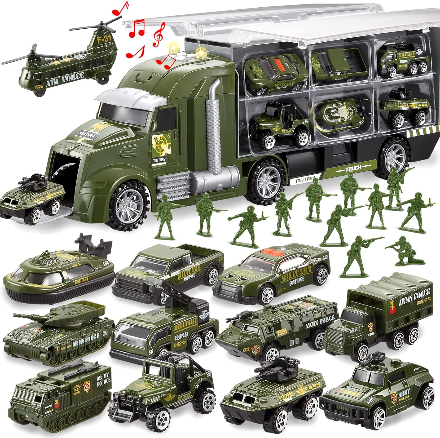 25-in-1 Military Truck Toy Set with Lights & Sounds