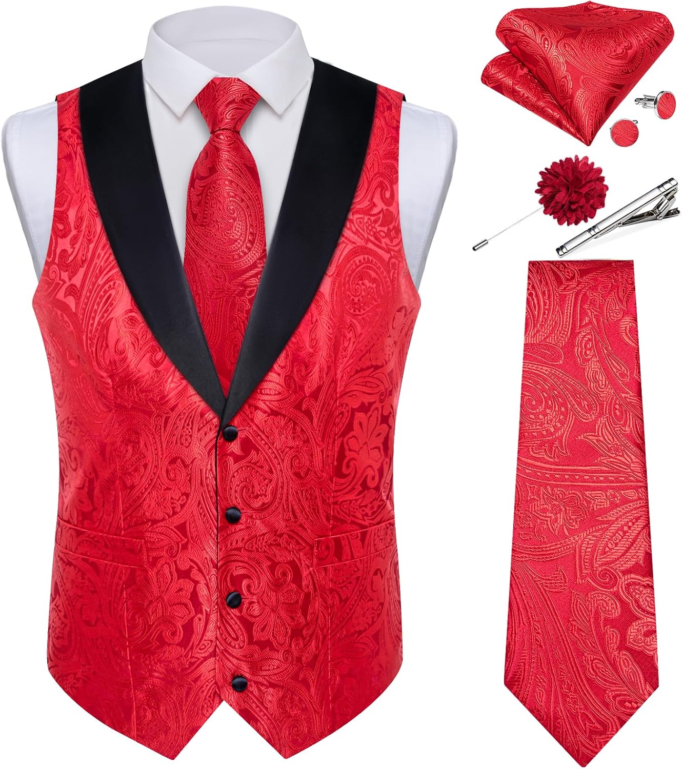 DiBanGu Mens Paisley Suit Vest Set for Weddings and Parties