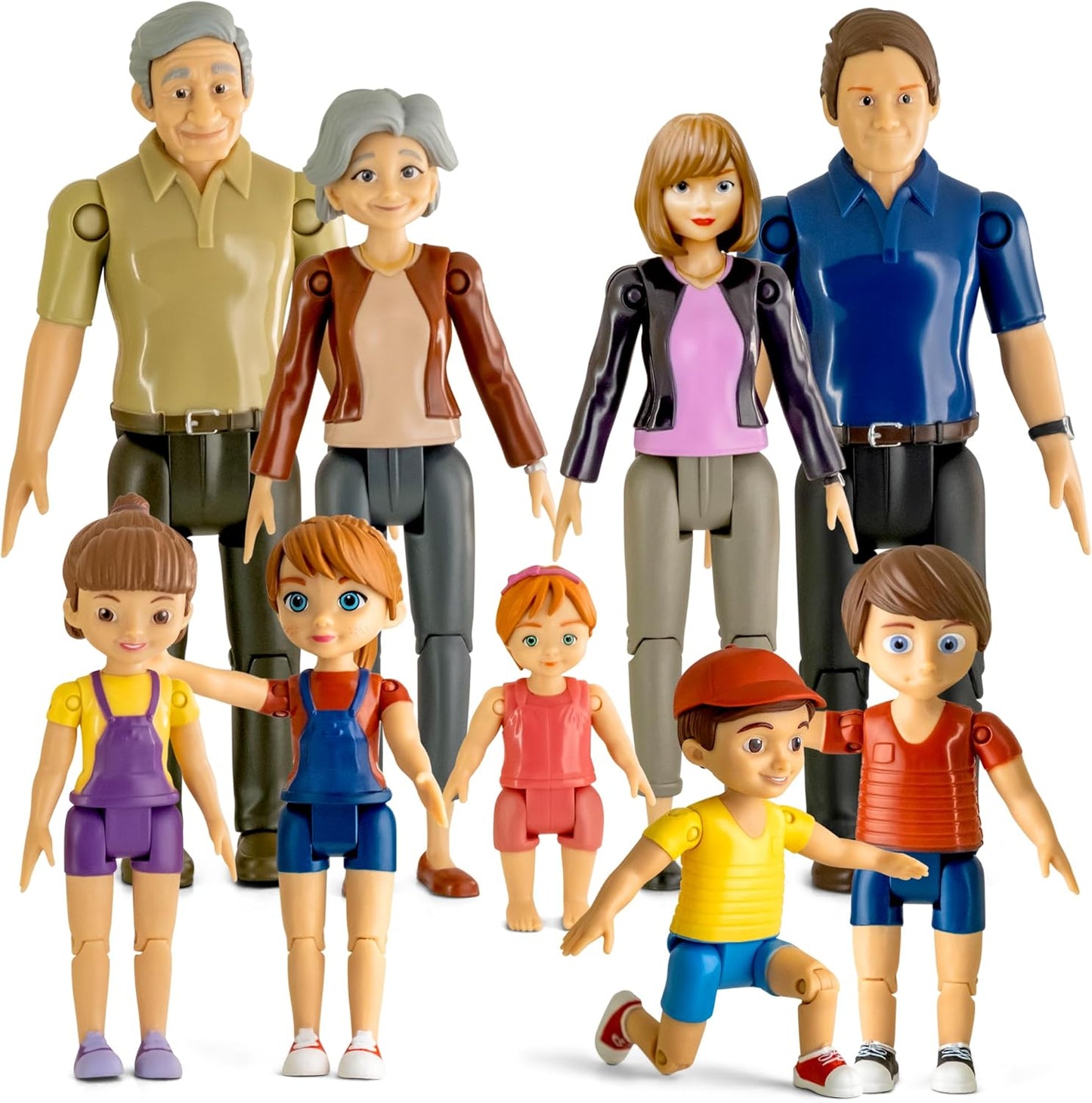 TOMLEON Bendable Dollhouse Family Set - 9 Poseable Figures for Imaginative Fun