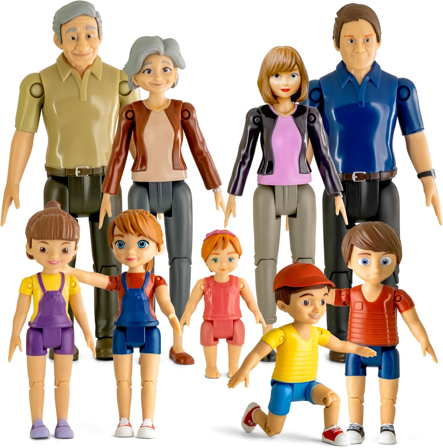 TOMLEON Bendable Dollhouse Family Set - 9 Poseable Figures for Imaginative Fun