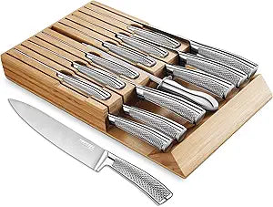 14 Pcs German Stainless Steel Kitchen Knife Set with Bamboo Block