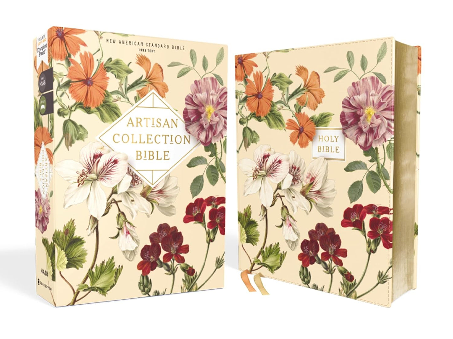NASB Artisan Collection Bible Leathersoft Almond Floral Design