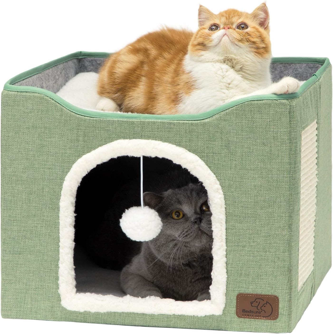 Cozy Cat Hideaway with Scratch Pad and Fluffy Ball for Cats