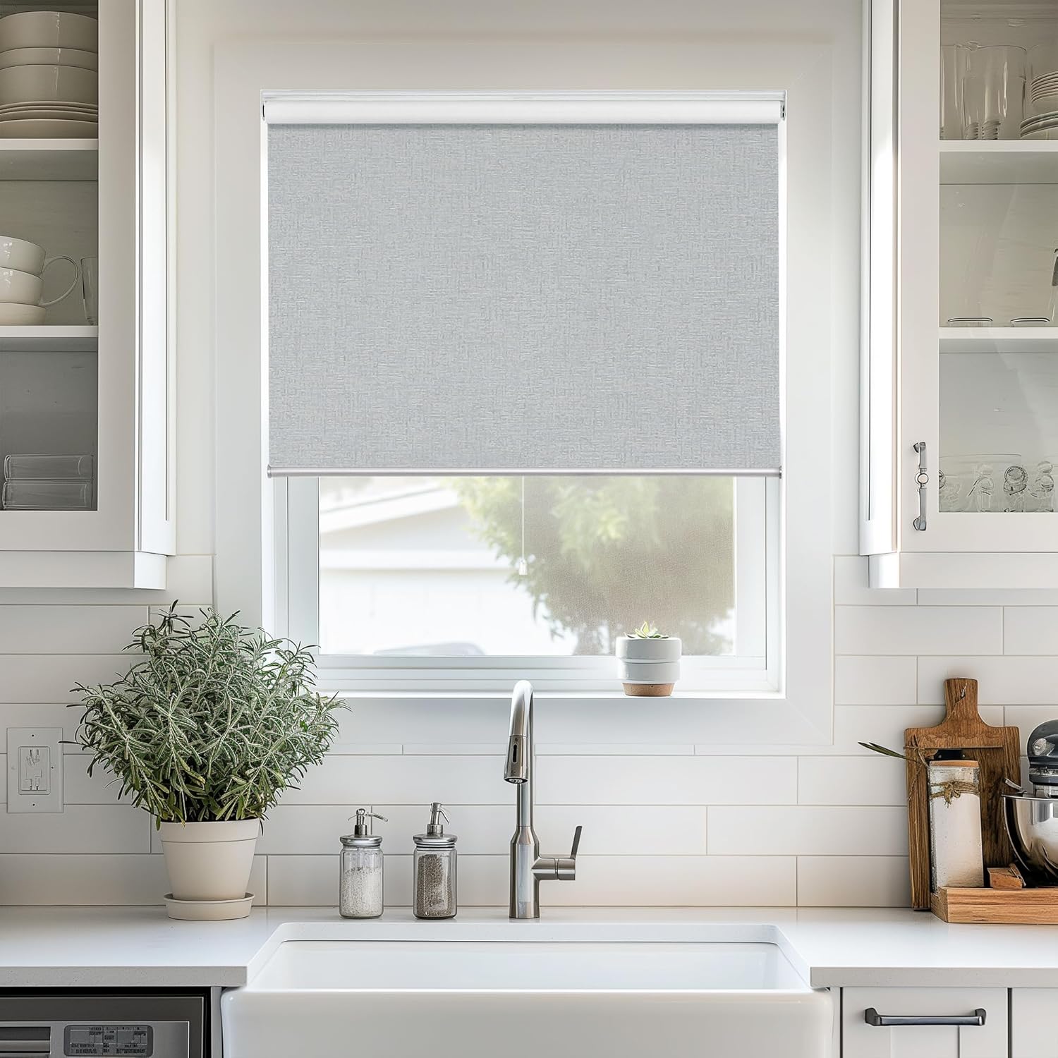 Cordless Blackout Roller Shade with Striped Jacquard Fabric