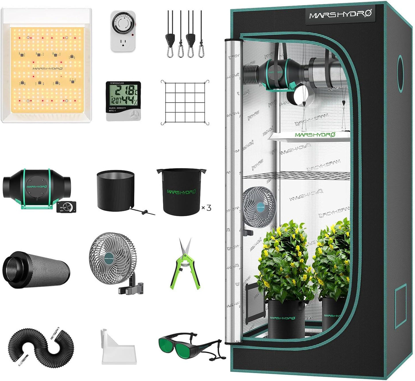 MARS HYDRO 2x2 Grow Tent Kit: Full Spectrum LED, Superior Ventilation