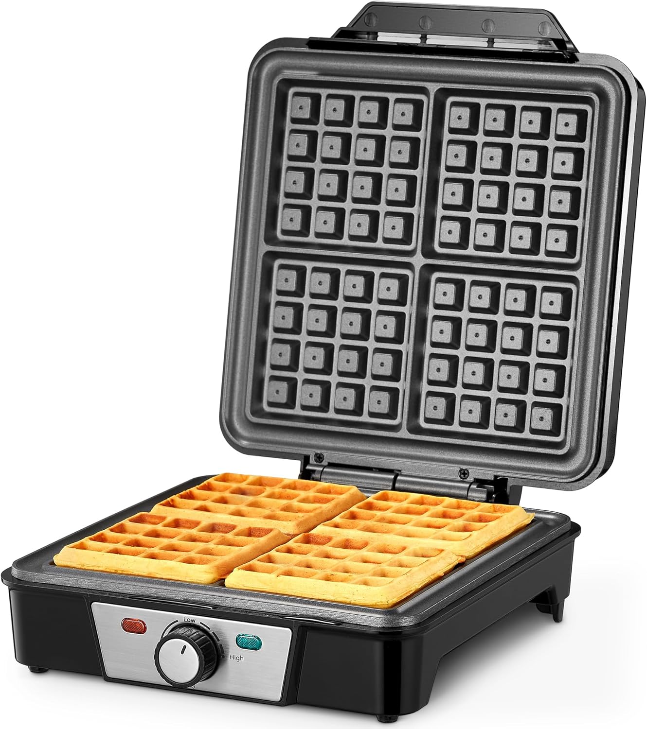 Reemix Belgian Waffle Maker: 4-Slice 1200W Iron, Nonstick Plates, Adjustable Browning - Crispy Waffles Every Time!
