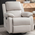 White Fabric Recliner Chair 360 Swivel Rocker for Small Spaces