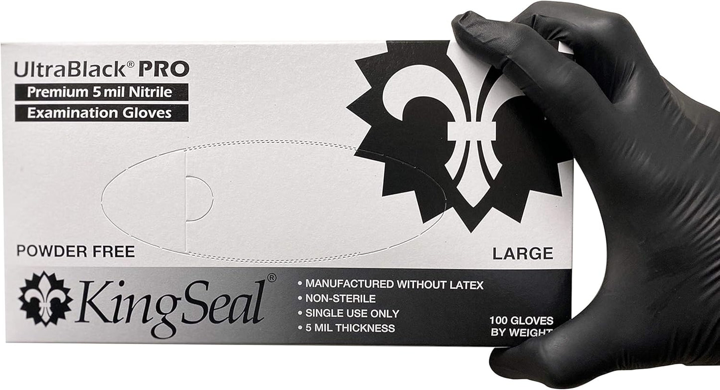 KingSeal UltraBlack-PRO Nitrile Gloves - Medical Grade, Textured - 100 pack