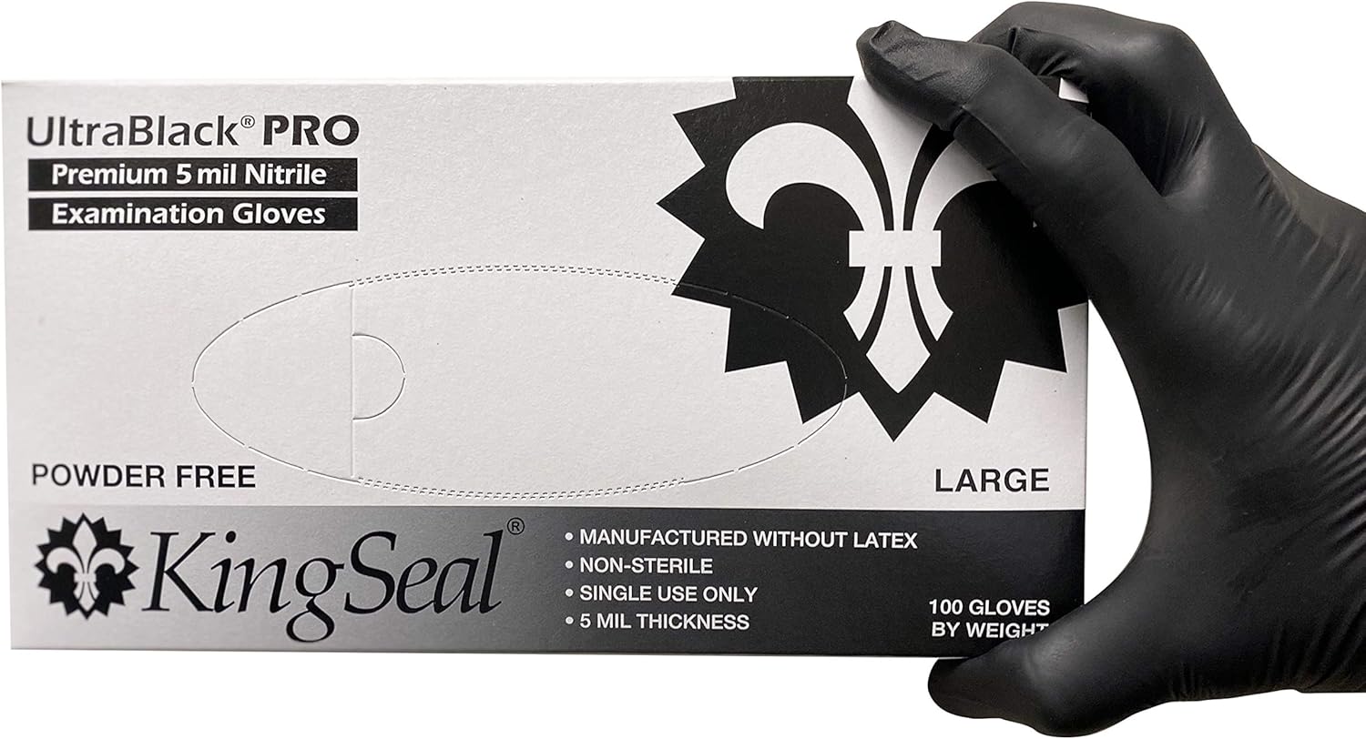KingSeal UltraBlack-PRO Nitrile Gloves - Medical Grade, Textured - 100 pack