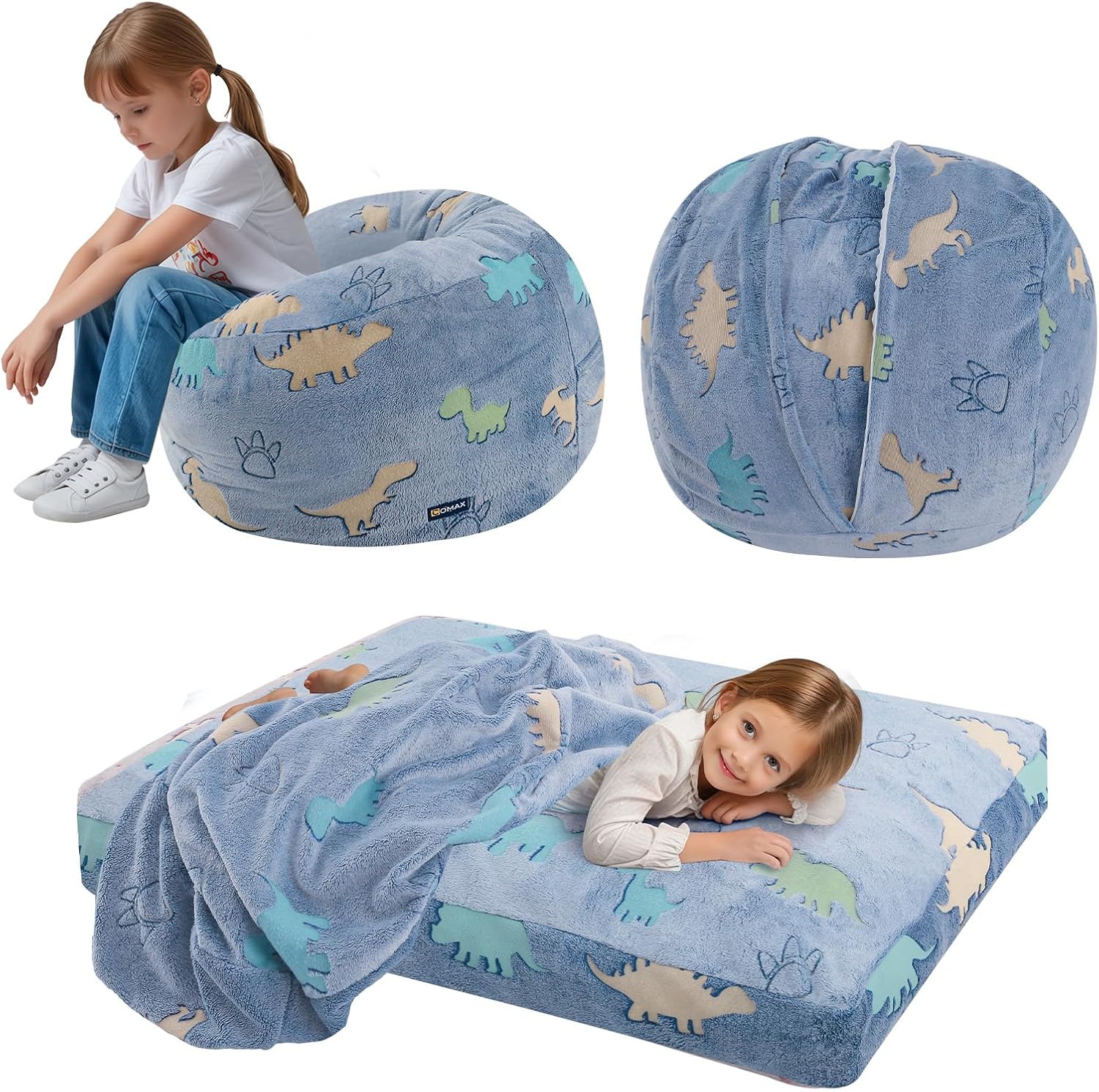 COMAX Kids Bean Bag Chair Converts to Cozy Floor Bed for Kids