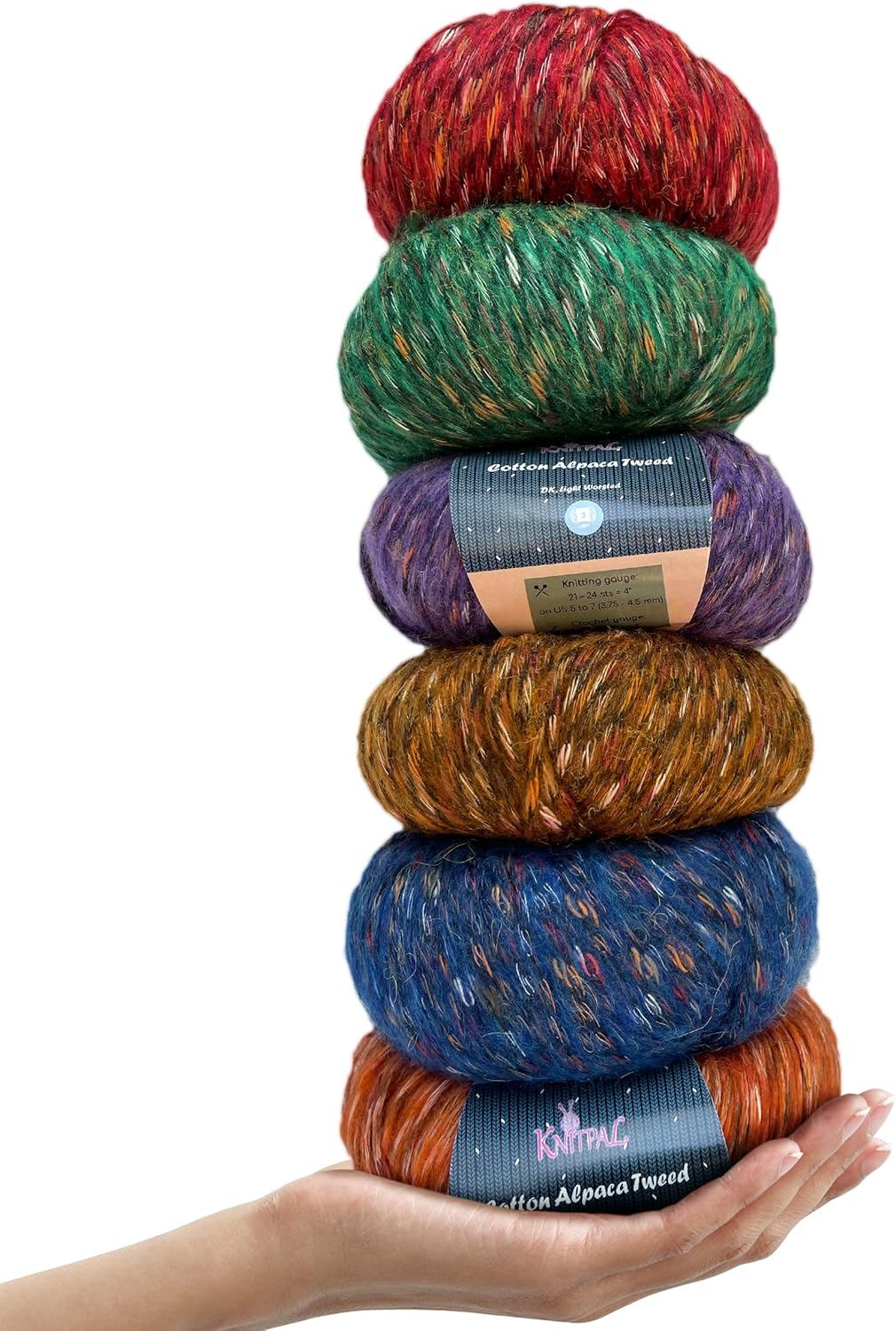 Cotton Alpaca Tweed Yarn for Crocheting - 6-Pack Colorful Set