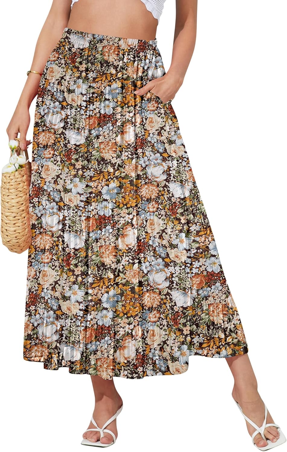 NASHALYLY Women's High Waisted Maxi Skirt with Pockets