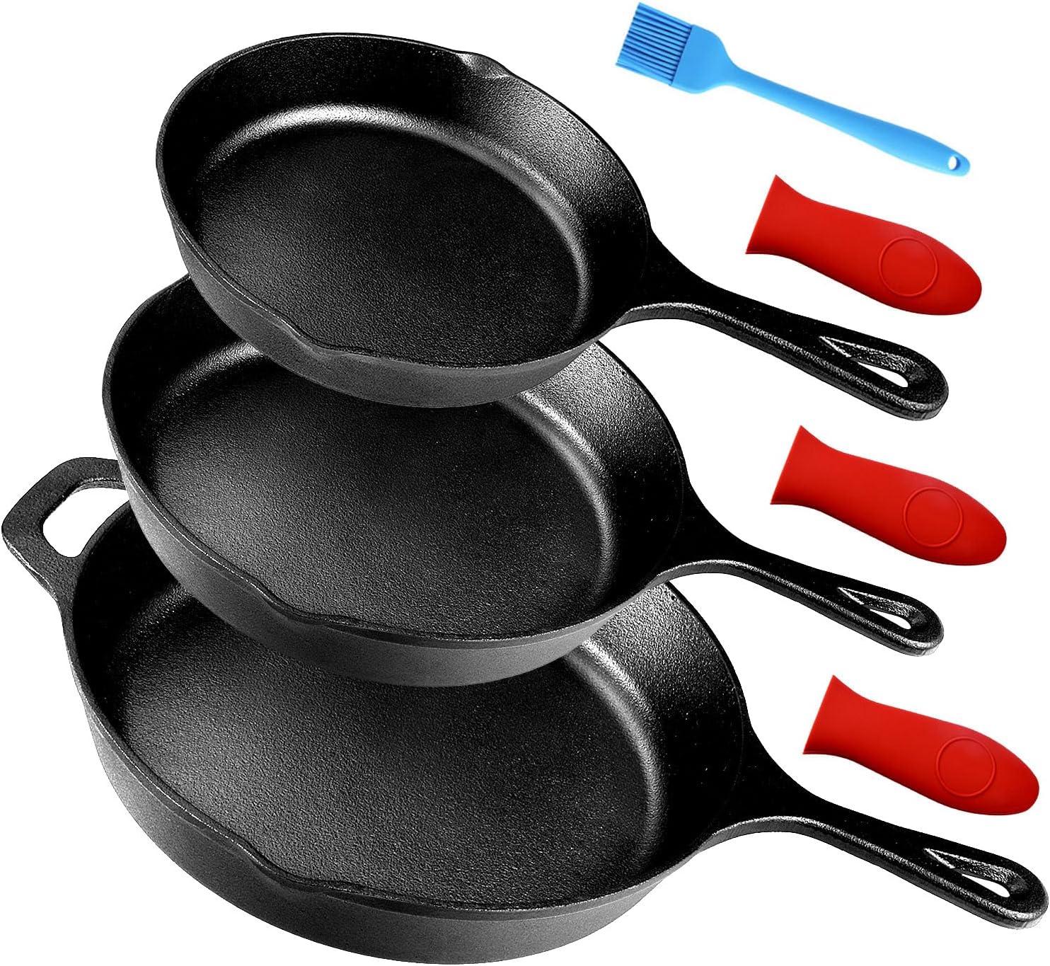 Suteck Cast Iron Skillet Set - 3 Piece Cookware for All Needs