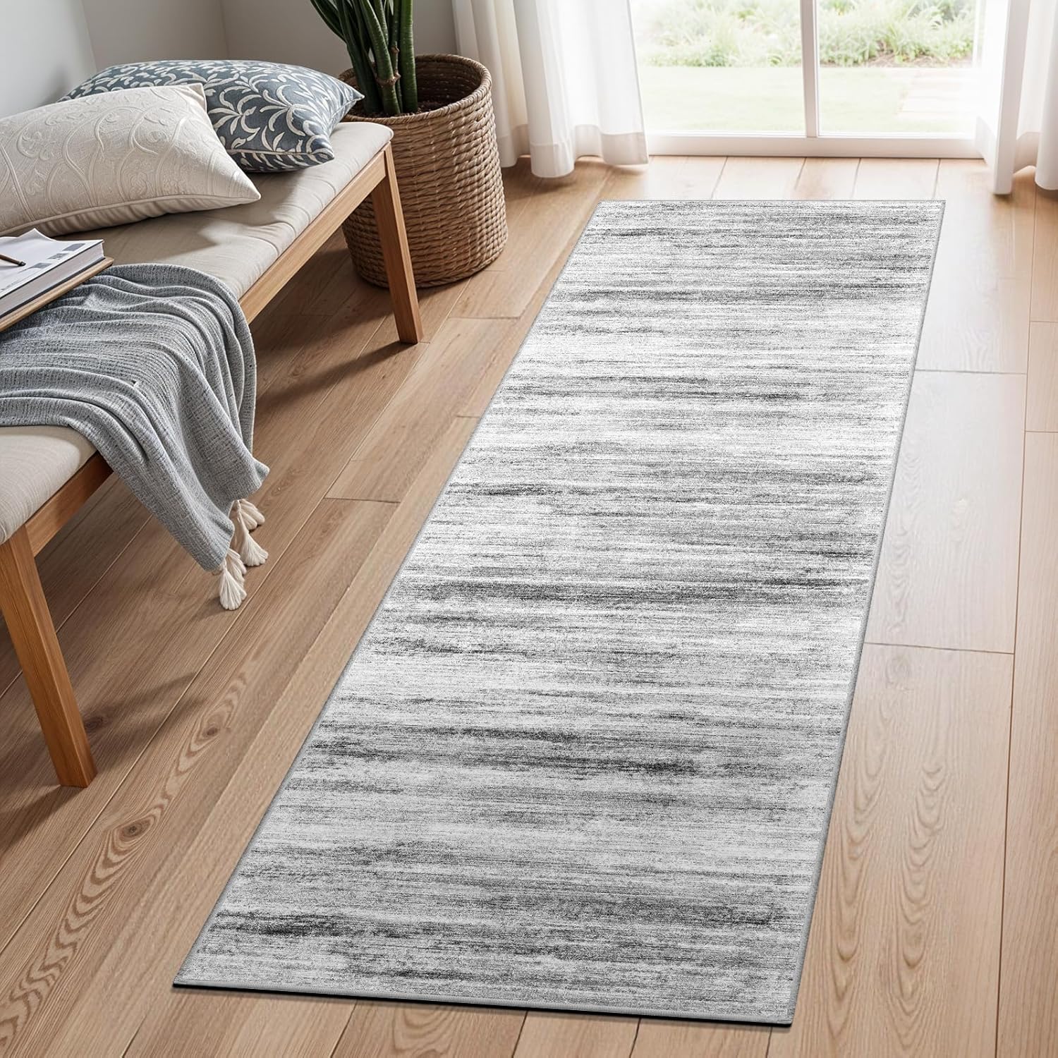 2x5 Washable Runner Rug for Family: Soft Low-Pile Carpet Grey