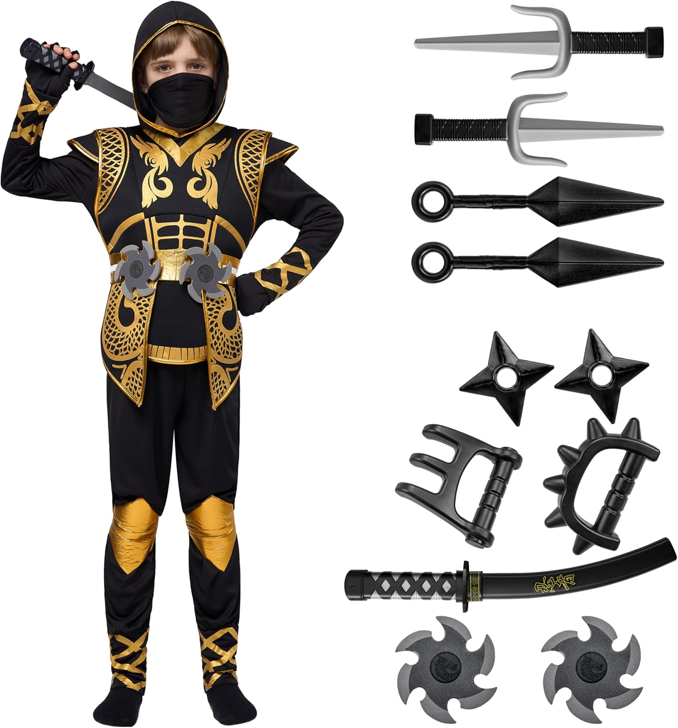 Golden Ninja Costume Set for Kids - Perfect Halloween Outfit