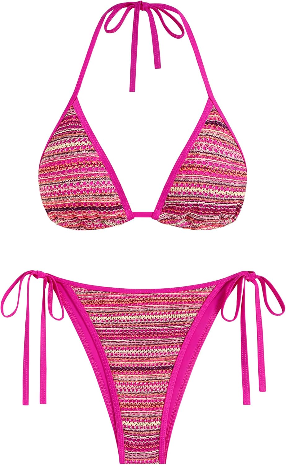 ZAFUL Women's Colorblock Stripes Triangle Halter Bikini Set