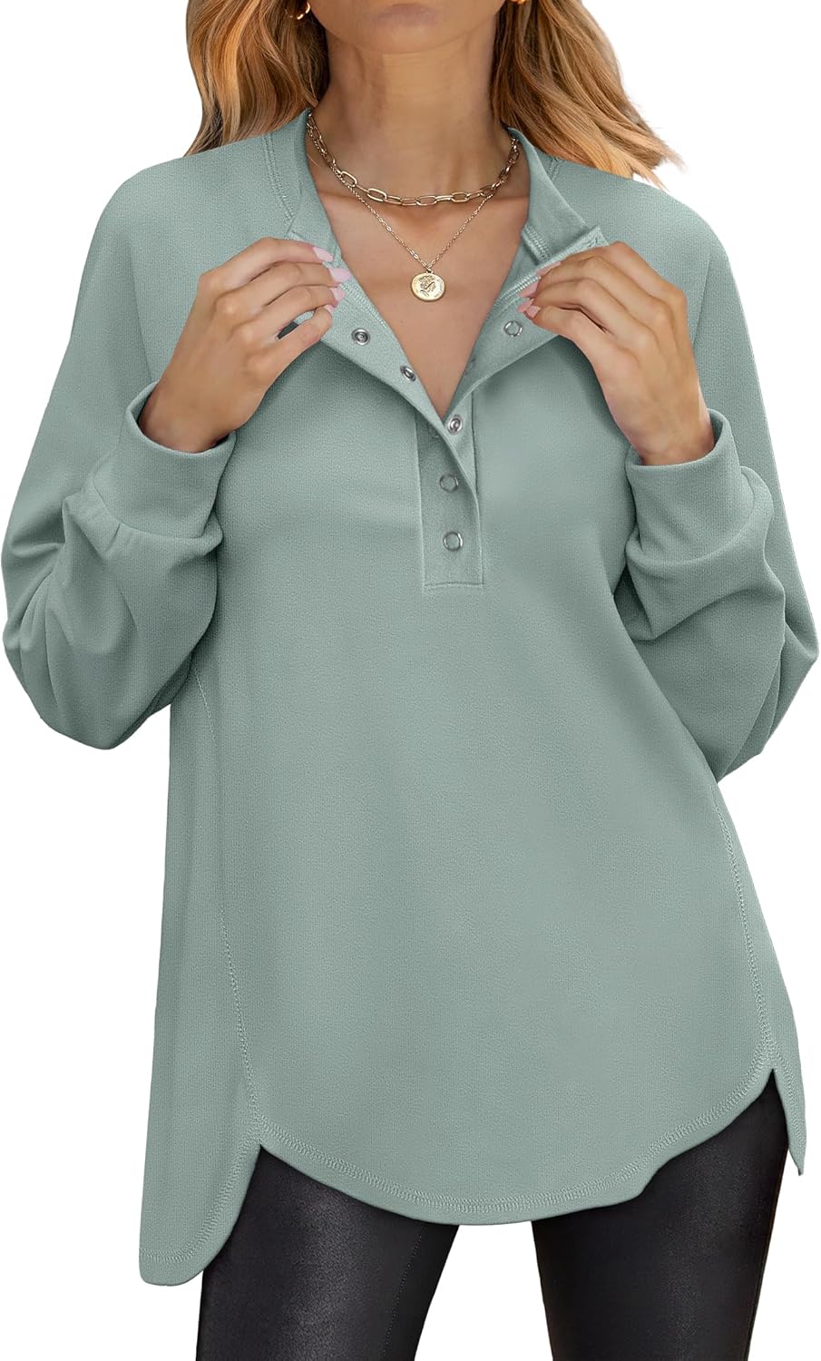 ANRABESS Women's Long Sleeve Henley Tops for Casual Style