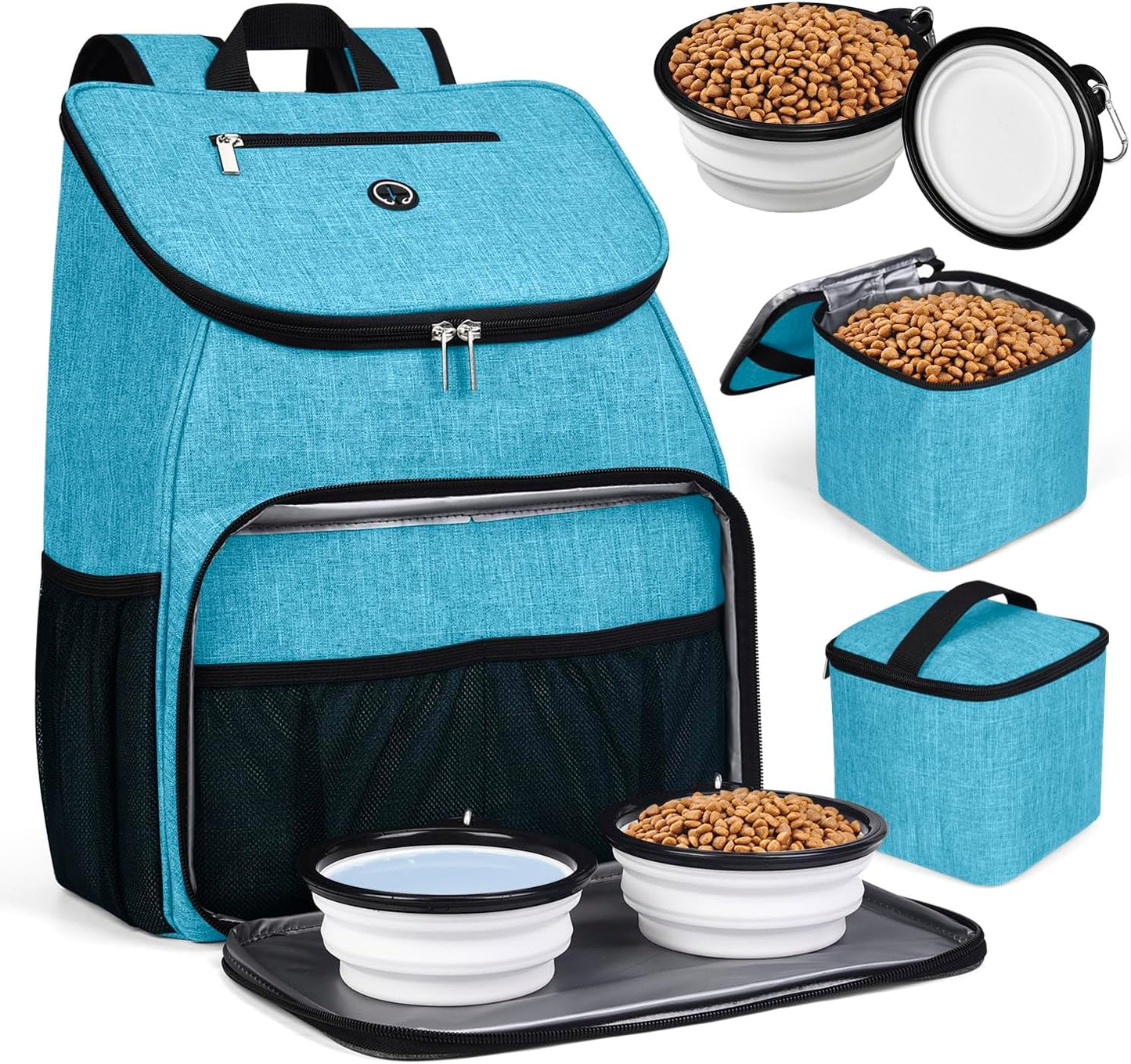 Dog Travel Backpack with Collapsible Bowls and Food Baskets
