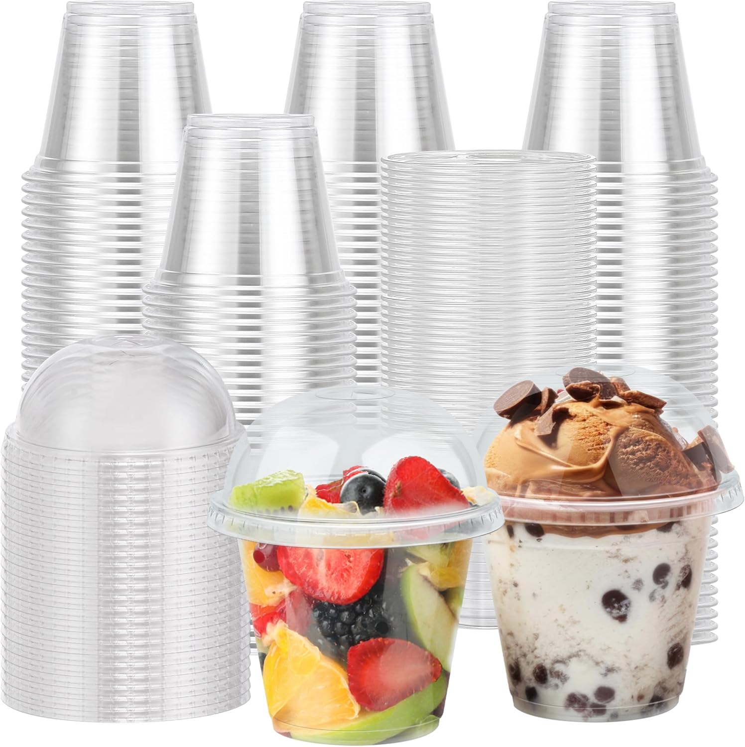 9 oz Clear Plastic Cups with Lids for Ice Cream and Drinks