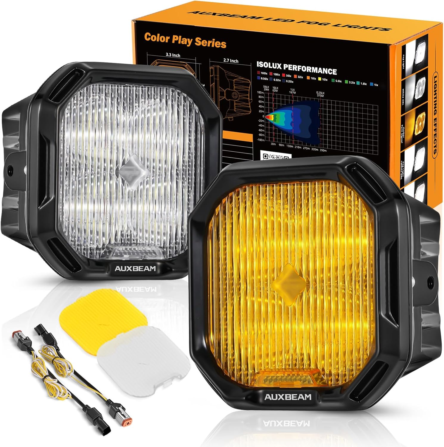 Auxbeam Color Play Series 3 Inch LED Fog Lights for Clarity