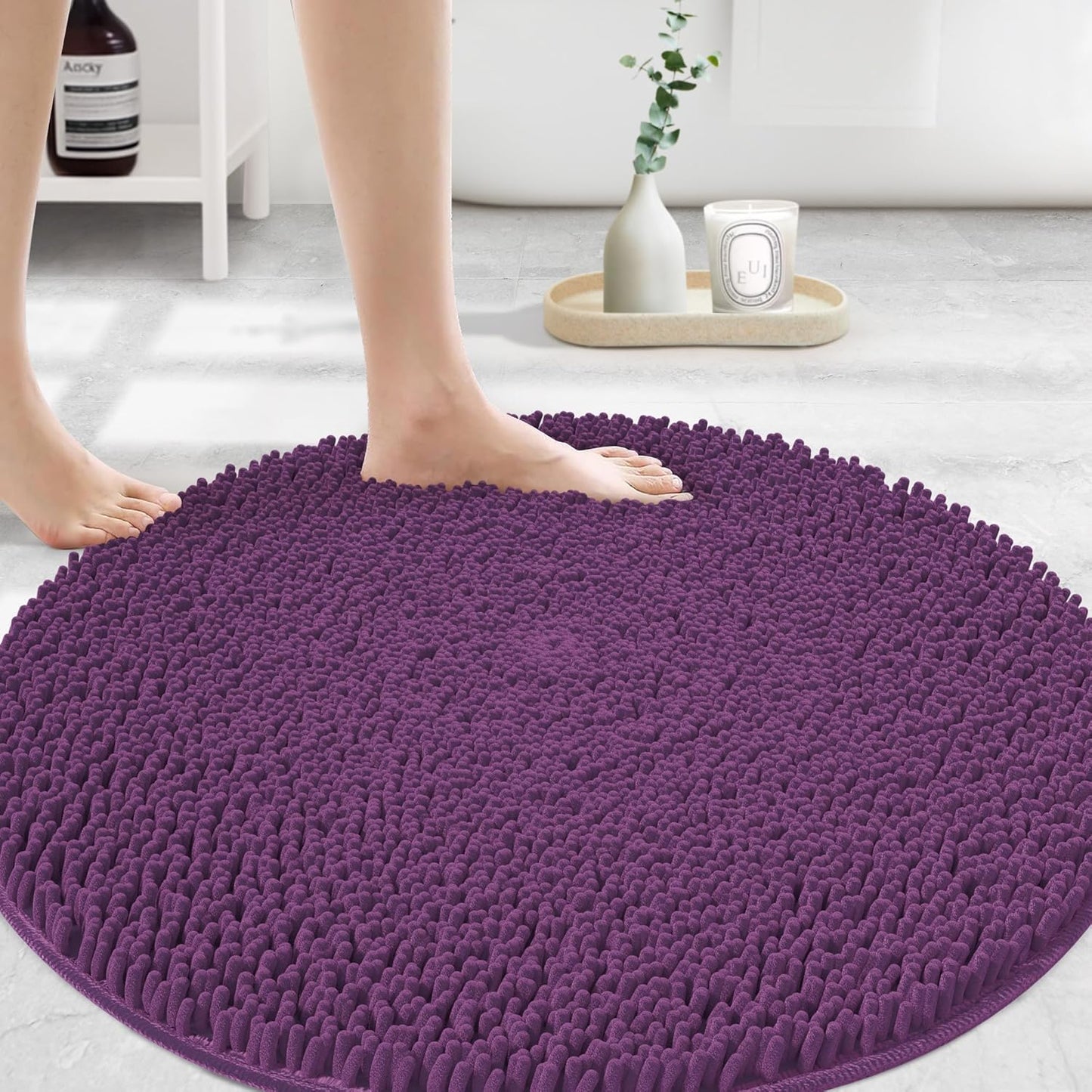 MAYSHINE Round Area Rug Set for Bathroom - Soft Plush Chenille