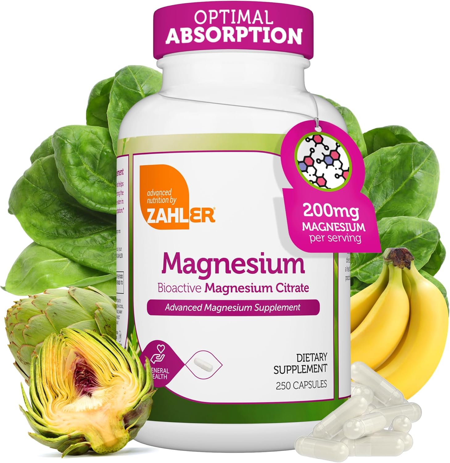 Magnesium Supplement Capsules 200 mg for Max Absorption