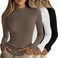 Riyiper Women's Mock Turtleneck Ribbed Tops 3-Pack - Slim Stretch Fit